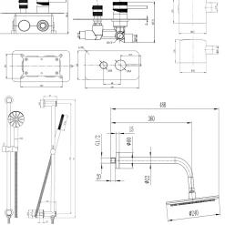 Core Shower Package with 2 Outlet Manual Valve, Fixed Wall Mounted Shower Head & Fluted Handset Slide Rail Kit