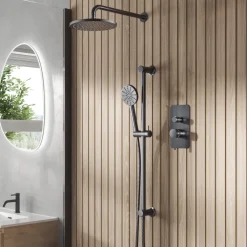 Core Shower Package with 2 Outlet Manual Valve, Fixed Wall Mounted Shower Head & Fluted Handset Slide Rail Kit