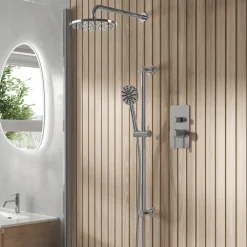 Core Shower Package with 2 Outlet Manual Valve, Fixed Wall Mounted Shower Head & Fluted Handset Slide Rail Kit