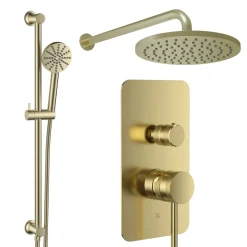 Core Shower Package with 2 Outlet Manual Valve, Fixed Wall Mounted Shower Head & Fluted Handset Slide Rail Kit
