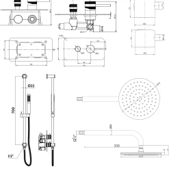 Core Shower Package with 2 Outlet Manual Valve, Fixed Wall Mounted Shower Head & Microphone Handset Slide Rail Kit