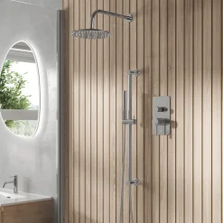 Core Shower Package with 2 Outlet Manual Valve, Fixed Wall Mounted Shower Head & Microphone Handset Slide Rail Kit