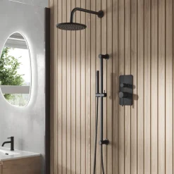 Core Shower Package with 2 Outlet Manual Valve, Fixed Wall Mounted Shower Head & Microphone Handset Slide Rail Kit