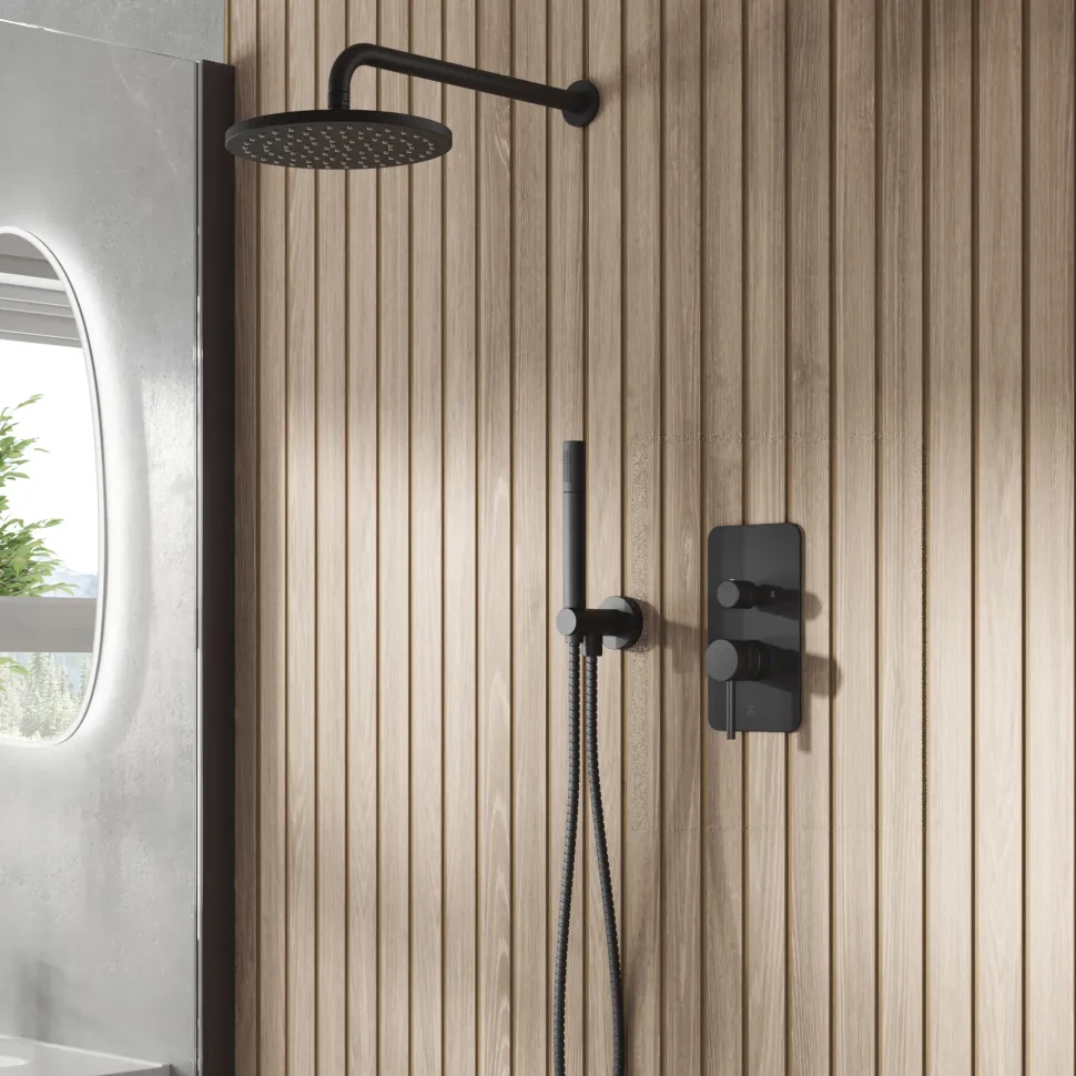 Core Shower Package with 2 Outlet Manual Valve, Fixed Wall Mounted Shower Head & Shower Kit