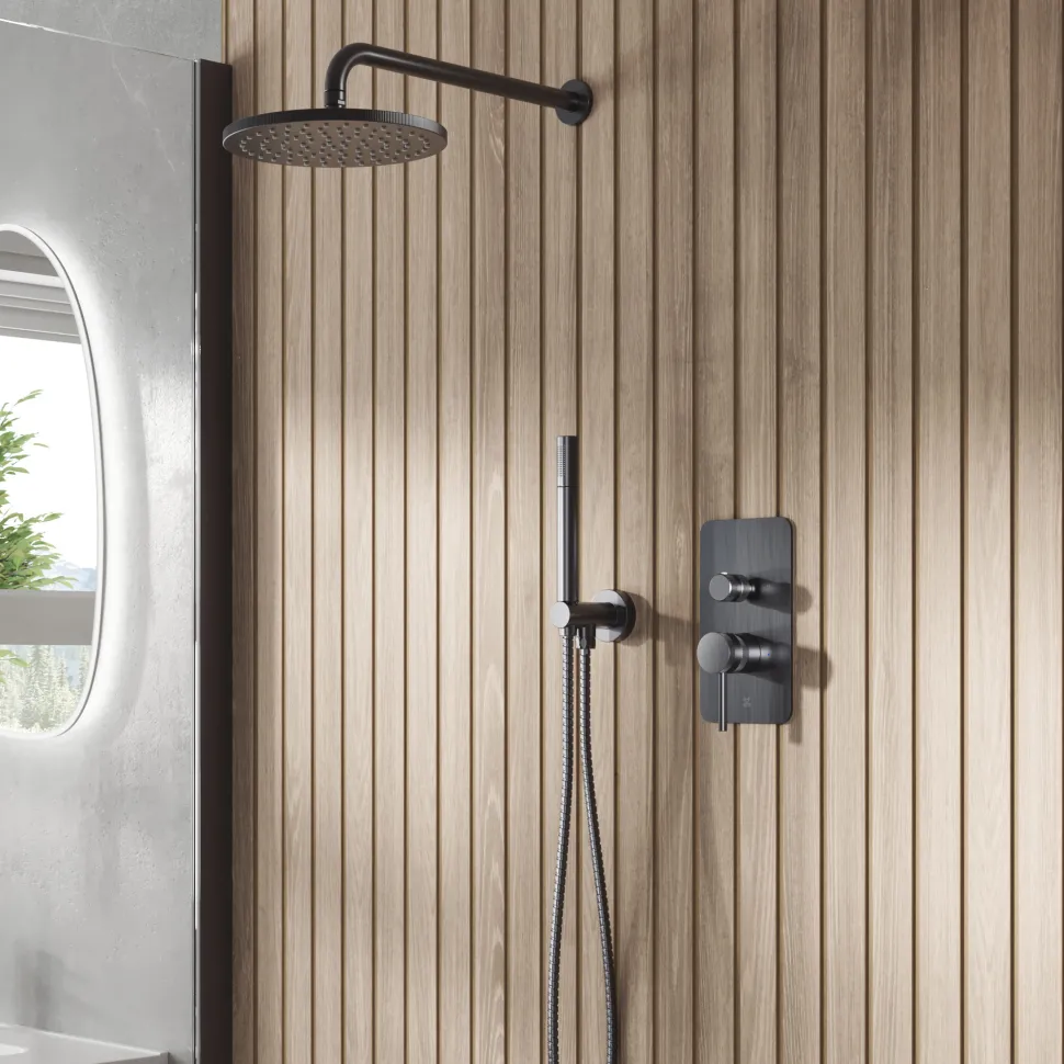 Core Shower Package with 2 Outlet Manual Valve, Fixed Wall Mounted Shower Head & Shower Kit