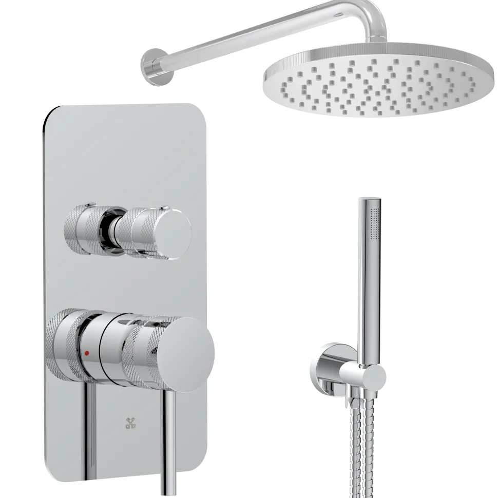 Core Shower Package with 2 Outlet Manual Valve, Fixed Wall Mounted Shower Head & Shower Kit