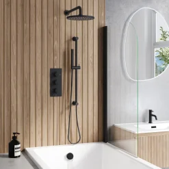 Core Shower Package with 3 Outlet Concealed Valve, Fixed Shower Head, Slide Rail Kit & Overflow Bath Filler