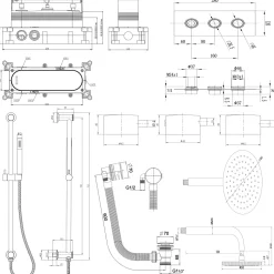 Core Shower Package with 3 Outlet Concealed Valve, Fixed Shower Head, Slide Rail Kit & Overflow Bath Filler