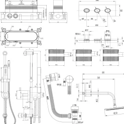 Core Shower Package with 3 Outlet Concealed Valve, Fixed Shower Head, Slide Rail Kit & Overflow Bath Filler
