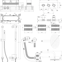 Core Shower Package with 3 Outlet Concealed Valve, Fixed Shower Head, Slide Rail Kit & Overflow Bath Filler