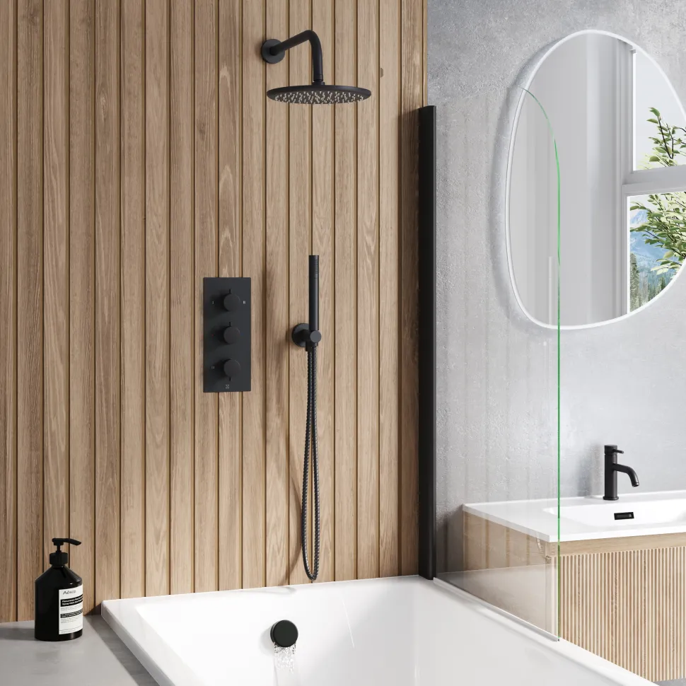Core Shower Package with 3 Outlet Valve, Fixed Shower Head, Kit & Overflow Bath Filler