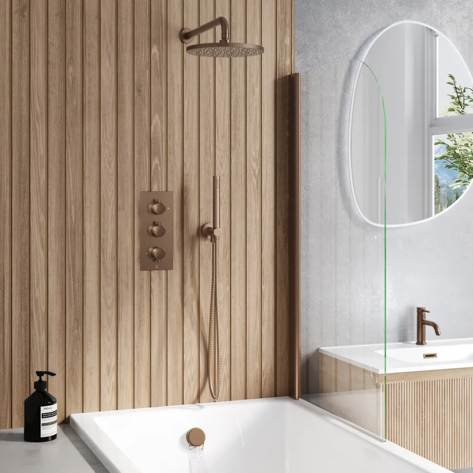 Core Shower Package with 3 Outlet Valve, Fixed Shower Head, Kit & Overflow Bath Filler