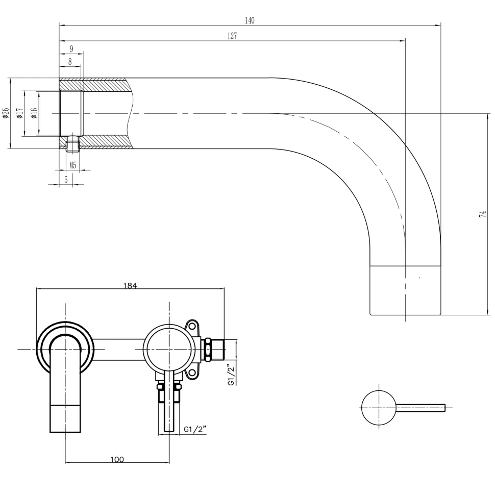 Core Wall Mounted 140mm Cloakroom Basin Tap