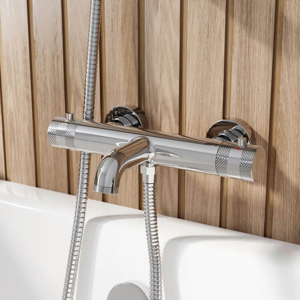 Core Wall Mounted 2 Outlet Thermostatic Bath Shower Mixer Tap
