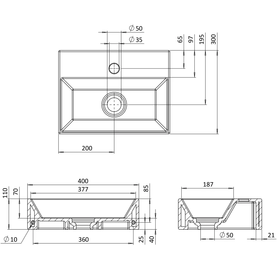 Crosswater Beck 400mm Cloakroom Wall Hung Basin with Waste