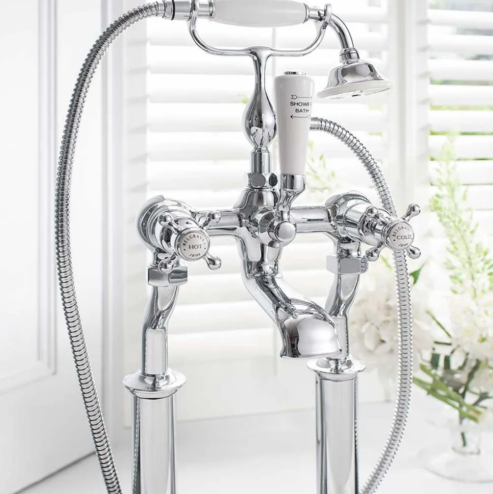 Crosswater Belgravia Crosshead Floor Standing Bath Shower Mixer with Handset Kit - Chrome