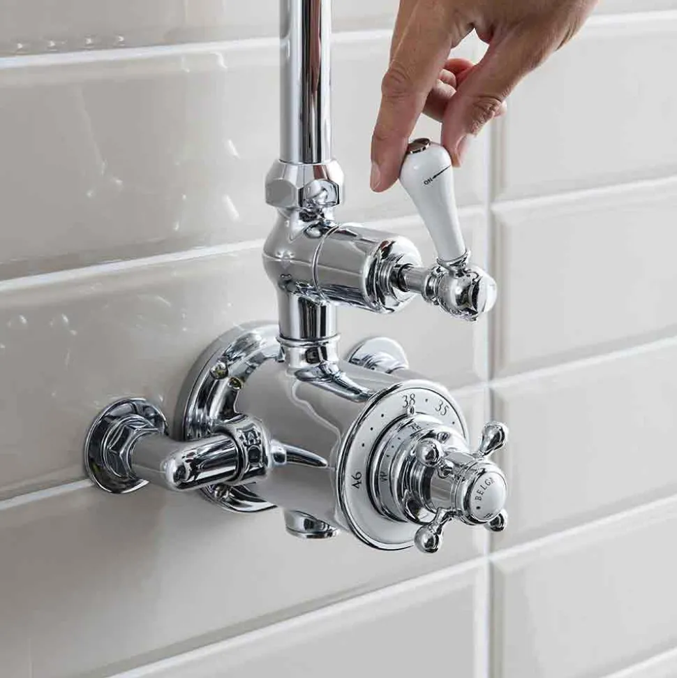 Crosswater Belgravia Exposed Thermostatic Shower Valve with Fixed Shower Head - 8 Inch Chrome Shower Head