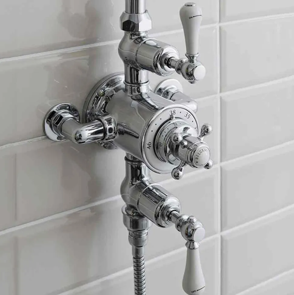 Crosswater Belgravia Multifunction Shower Valve with Slide Rail and Handset and Fixed Shower Head - 8 Inch Chrome Shower Head