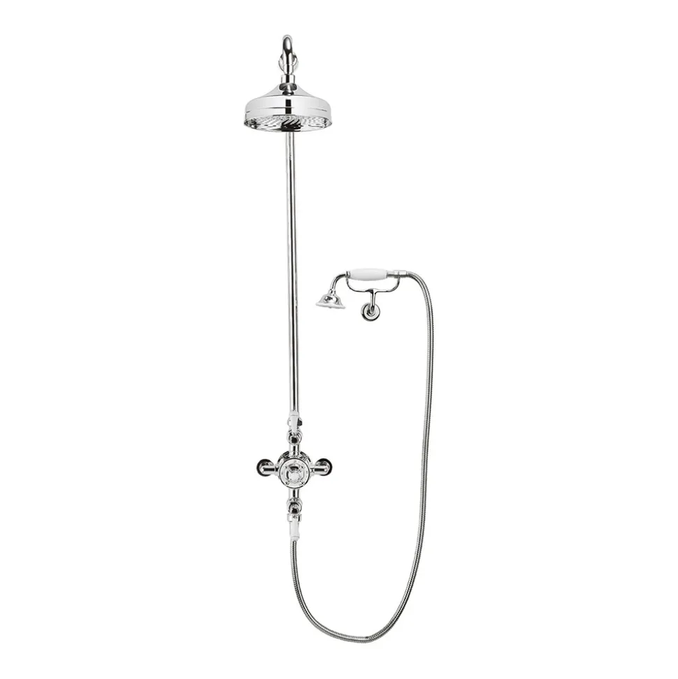 Crosswater Belgravia Multifunction Shower Valve with Cradle Handset Kit & Fixed Shower Head - 200mm Chrome Shower Head