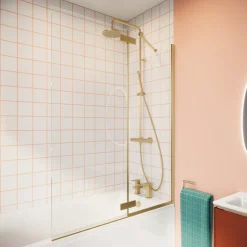 Crosswater Clear 6 6mm Brushed Brass Easy Clean Double Panel Bath Screen - 1500 x 1150mm