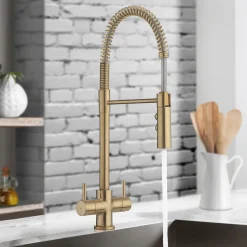 Crosswater Cucina Cook Dual Control Mono Kitchen Mixer with Flexi Spray - Brushed Brass