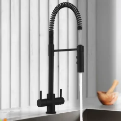 Crosswater Cucina Cook Dual Control Mono Kitchen Mixer with Flexi Spray - Matt Black