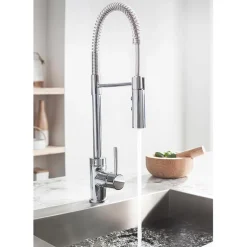 Crosswater Cucina Cook Side Lever Mono Kitchen Mixer with Flexi Spray - Chrome