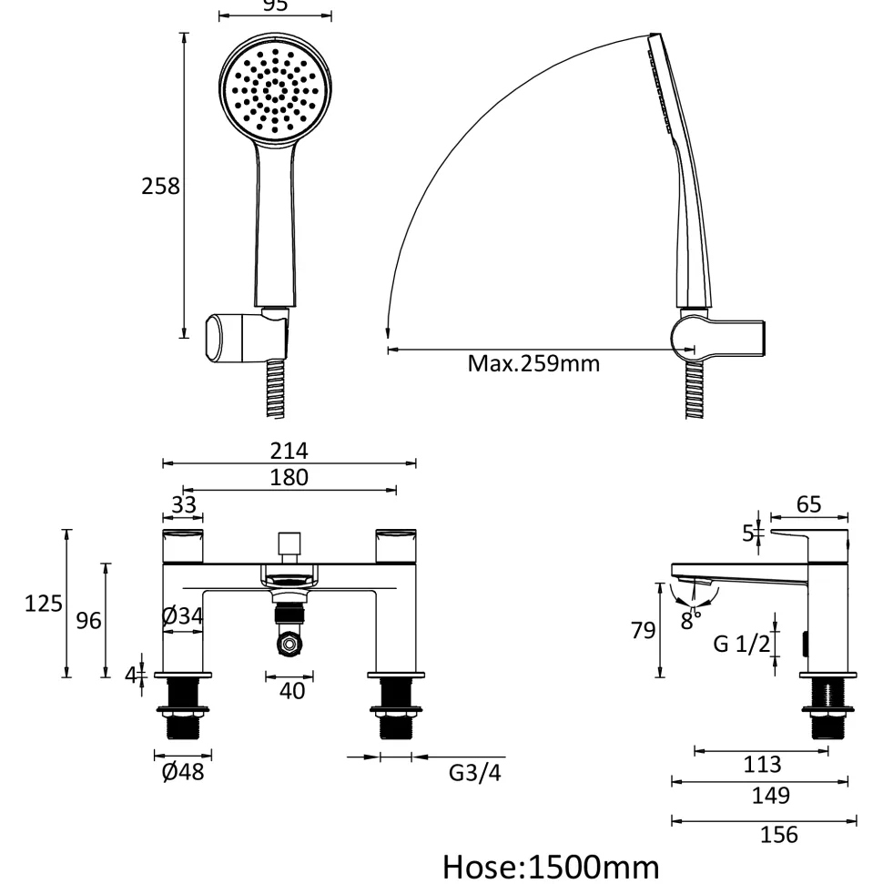 Crosswater Drift Bath Shower Mixer Tap & Kit