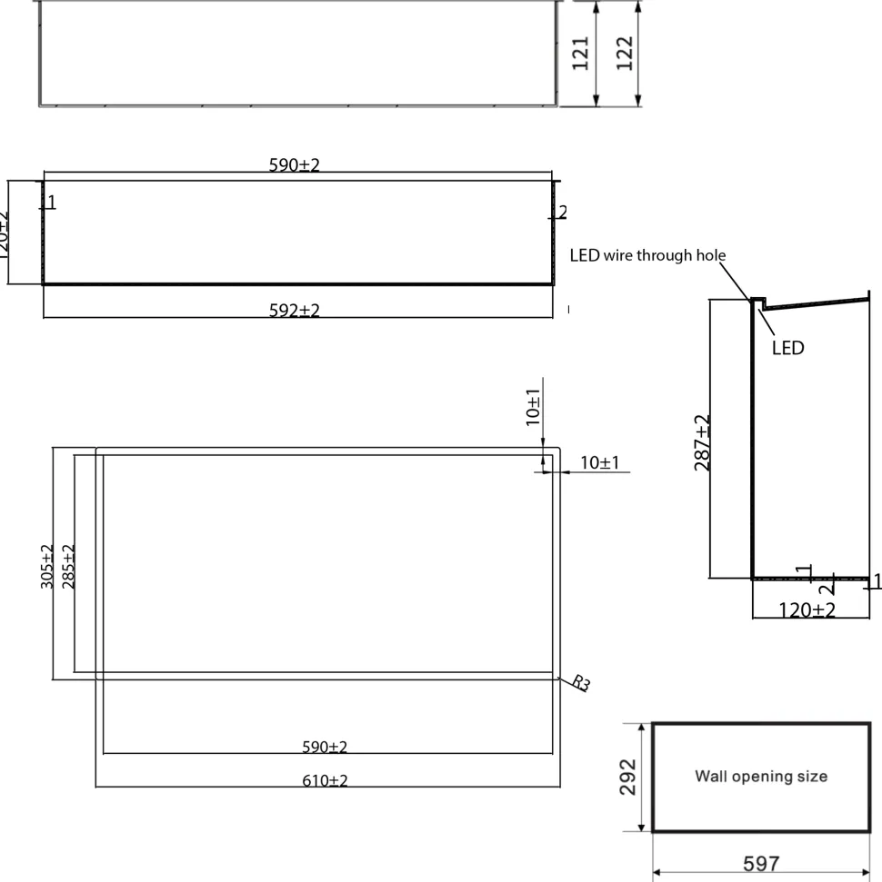 Crosswater Inset LED Illuminated Shower Niche - 610 x 305mm