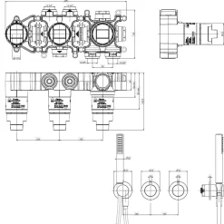 Crosswater Module 3 Outlet 2 Handle Concealed Thermostatic Shower Valve & Shower Handset