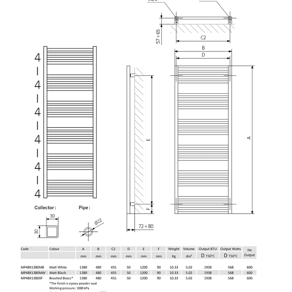 Crosswater MPRO Brushed Bronze Heated Towel Rail