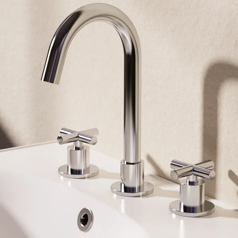 Crosswater MPRO 3 Hole Basin Mixer Tap with Crosshead Handles