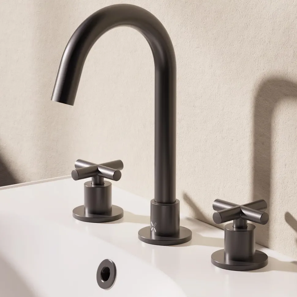 Crosswater MPRO 3 Hole Basin Mixer Tap with Crosshead Handles
