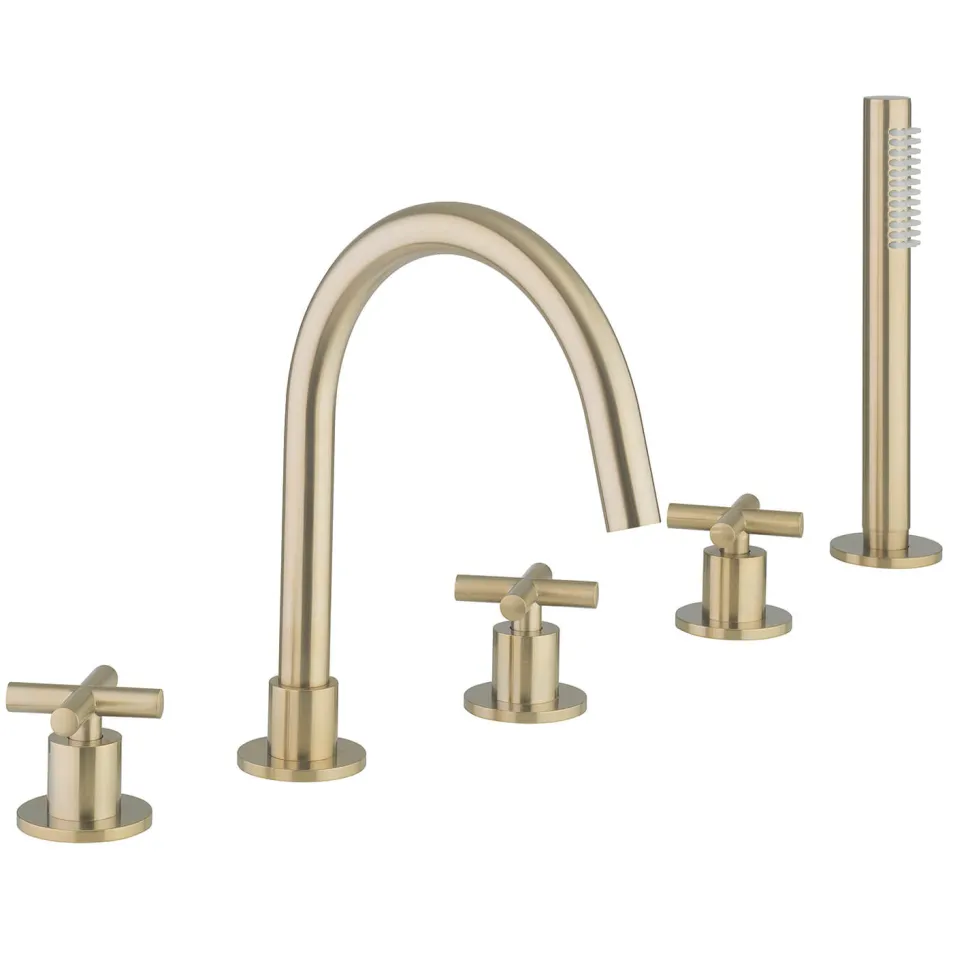 Crosswater MPRO 5 Hole Bath Mixer Tap & Shower Handset with Crosshead Handles