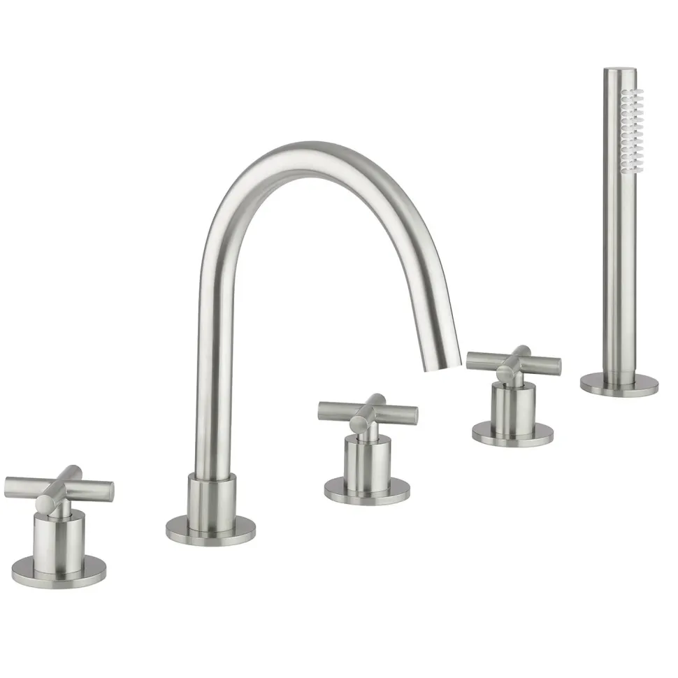 Crosswater MPRO 5 Hole Bath Mixer Tap & Shower Handset with Crosshead Handles