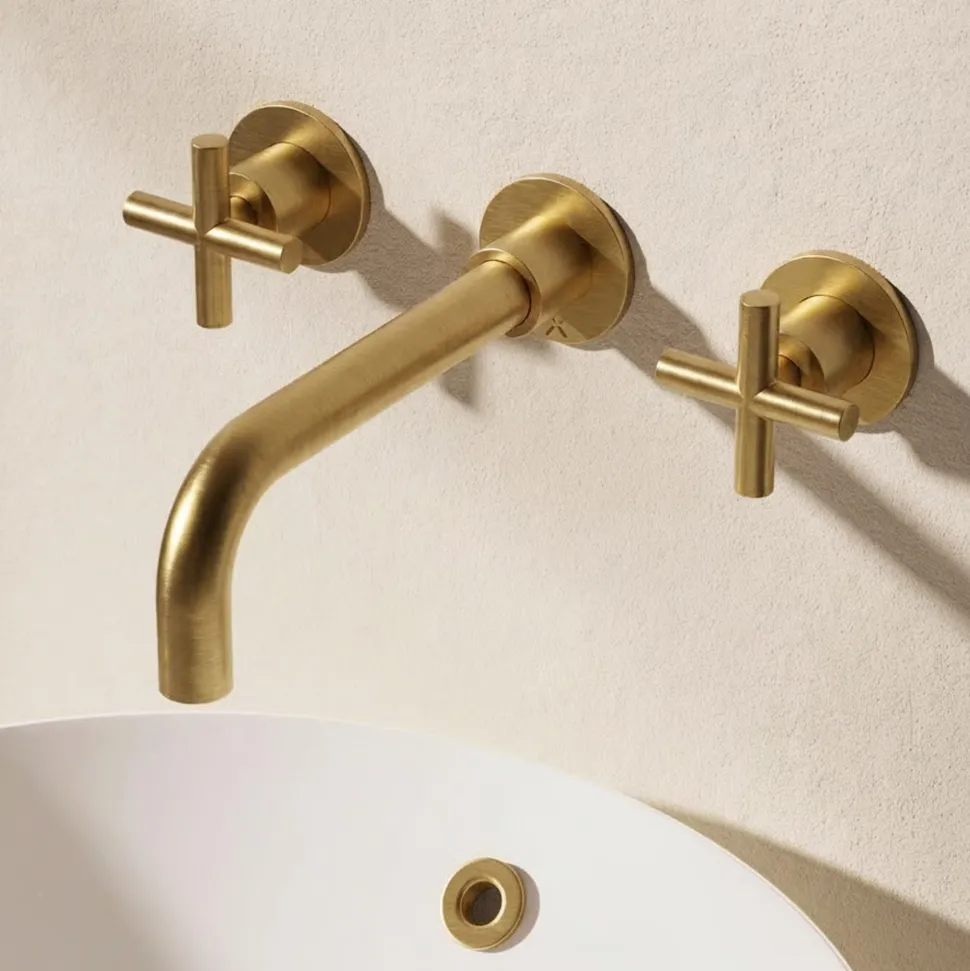 Crosswater MPRO 3 Hole Wall Mounted Basin Mixer Tap with Crosshead Handles