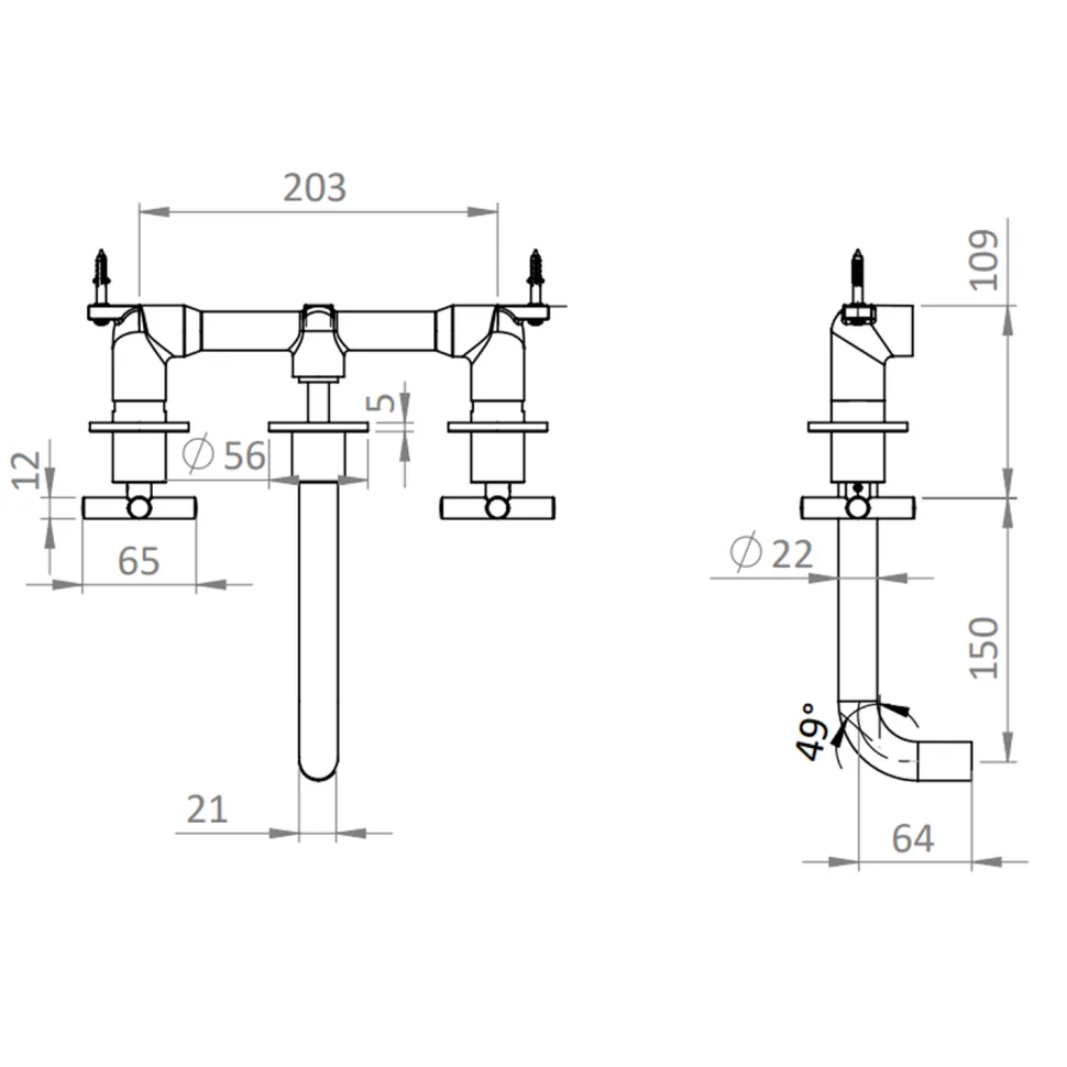Crosswater MPRO 3 Hole Wall Mounted Basin Mixer Tap with Crosshead Handles