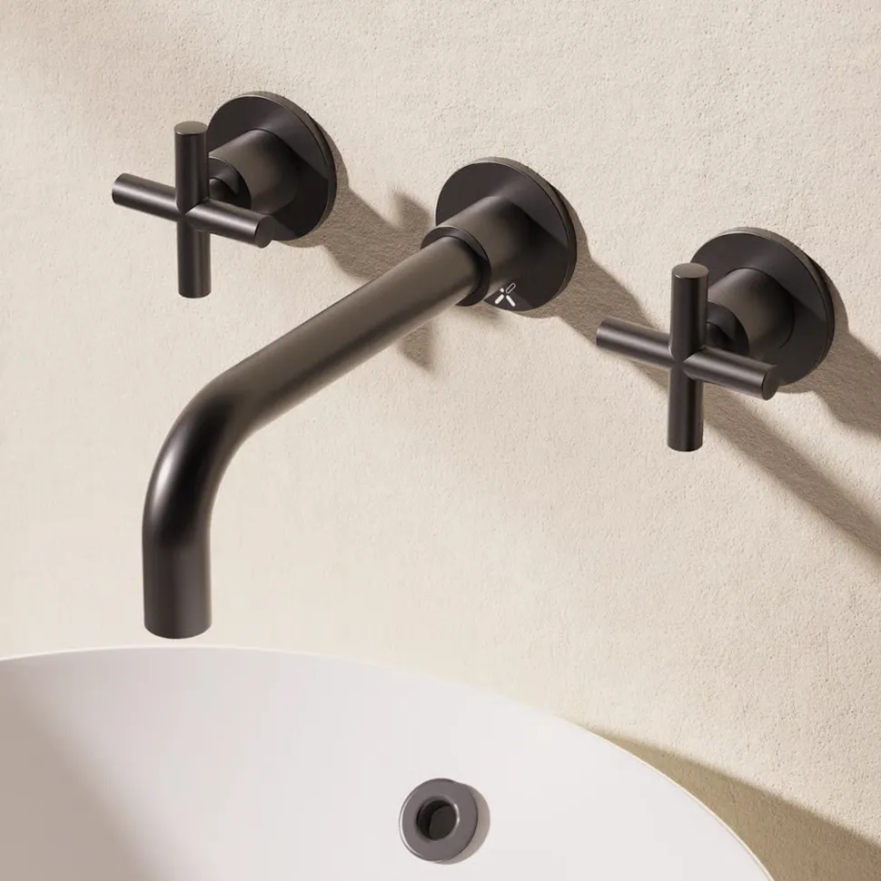 Crosswater MPRO 3 Hole Wall Mounted Basin Mixer Tap with Crosshead Handles
