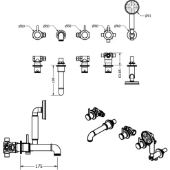 Crosswater MPRO Industrial 5 Hole Wall Mounted Bath Filler Tap with Spout & Handset