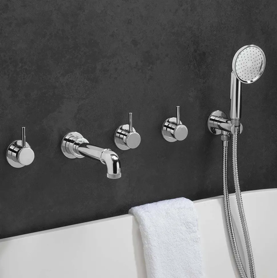 Crosswater MPRO Industrial 5 Hole Wall Mounted Bath Filler Tap with Spout & Handset