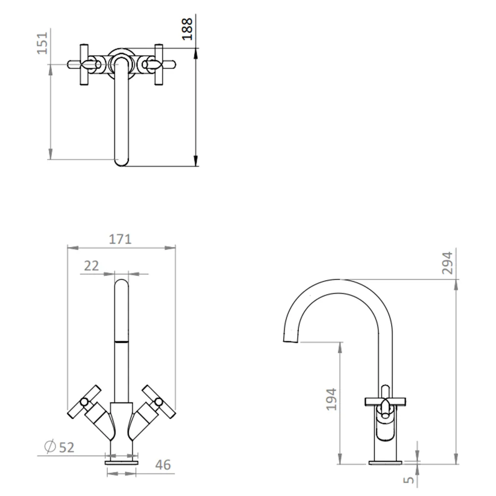 Crosswater MPRO Mono Basin Mixer Tap with Crosshead Handles