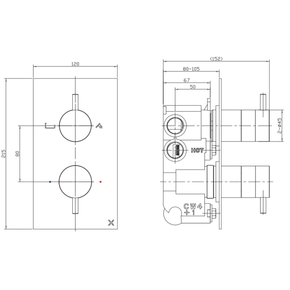 Crosswater MPRO 2 Outlet Concealed Thermostatic Shower Valve