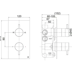 Crosswater MPRO 2 Outlet Concealed Thermostatic Shower Valve