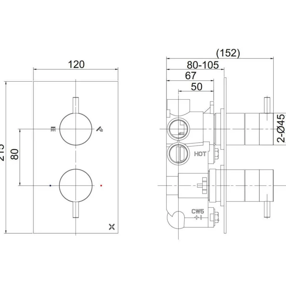 Crosswater MPRO 2 Outlet Concealed Thermostatic Shower Valve