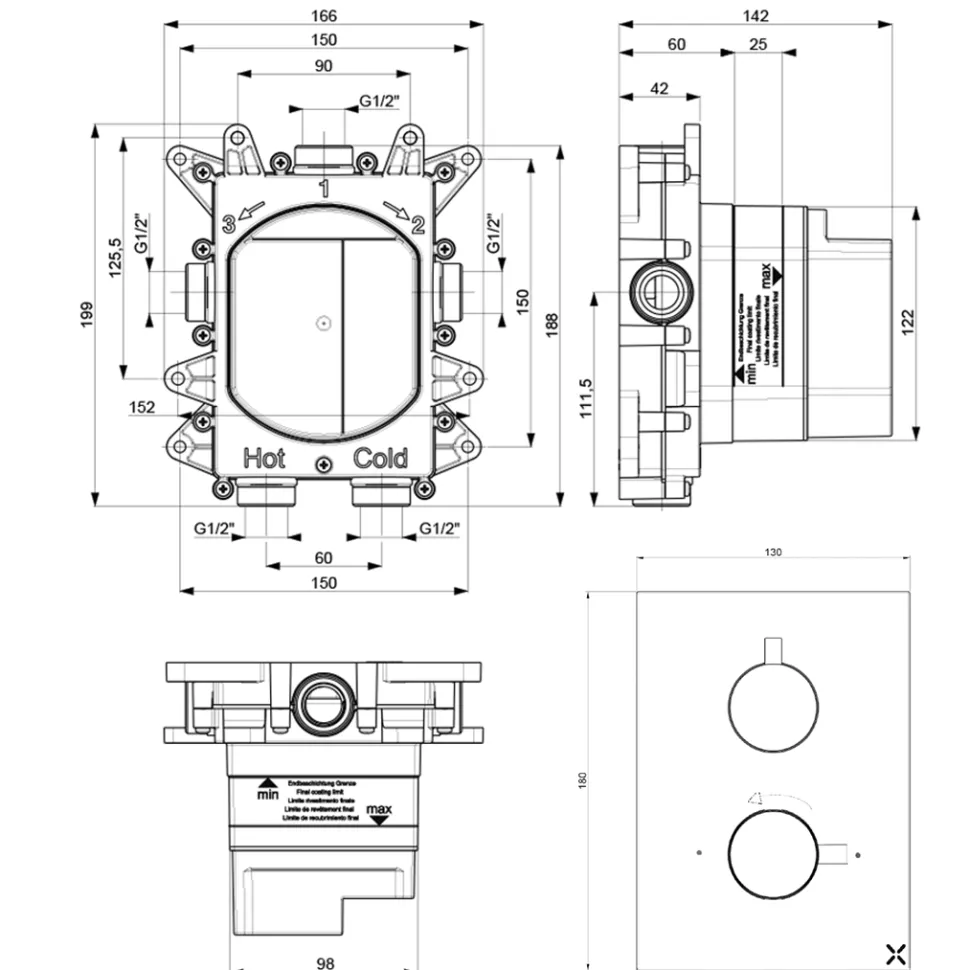 Crosswater MPRO Thermostatic 2 Outlet Shower Valve - Crossbox Technology