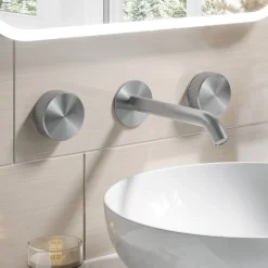 Crosswater 3ONE6 Stainless Steel Wall Mounted 3 Hole Basin Mixer Tap