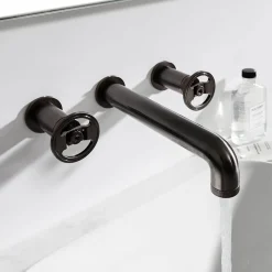 Crosswater Union 3 Hole Wall Mounted Basin Mixer Tap with Wheels - Brushed Black Chrome