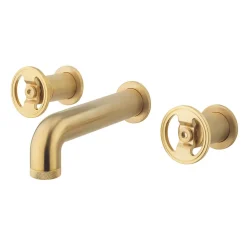 Crosswater Union 3 Hole Wall Mounted Basin Mixer Tap with Wheels - Brushed Brass