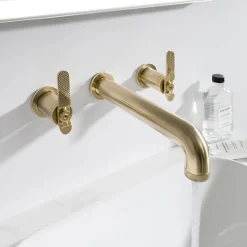 Crosswater Union 3 Hole Wall Mounted Basin Mixer Tap with Levers - Brushed Brass