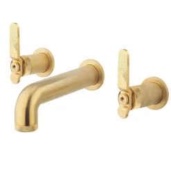 Crosswater Union 3 Hole Wall Mounted Basin Mixer Tap with Levers - Brushed Brass